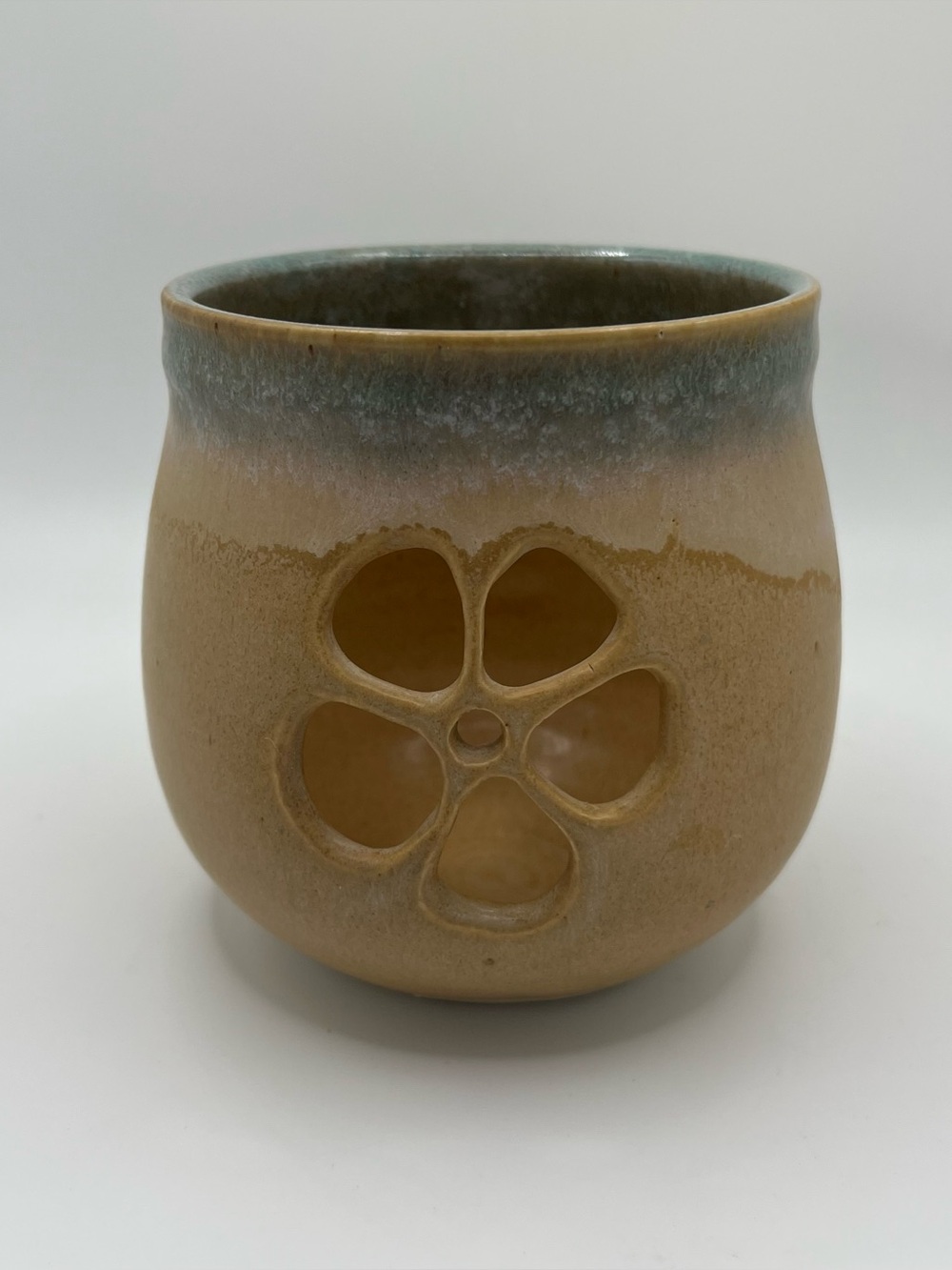 Vintage Handmade Studio Pottery Stoneware Luminary Candle Holder 3.5x4”